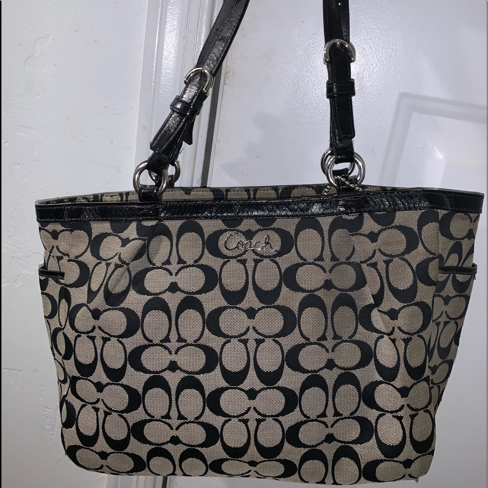Coach grey and black medium tote